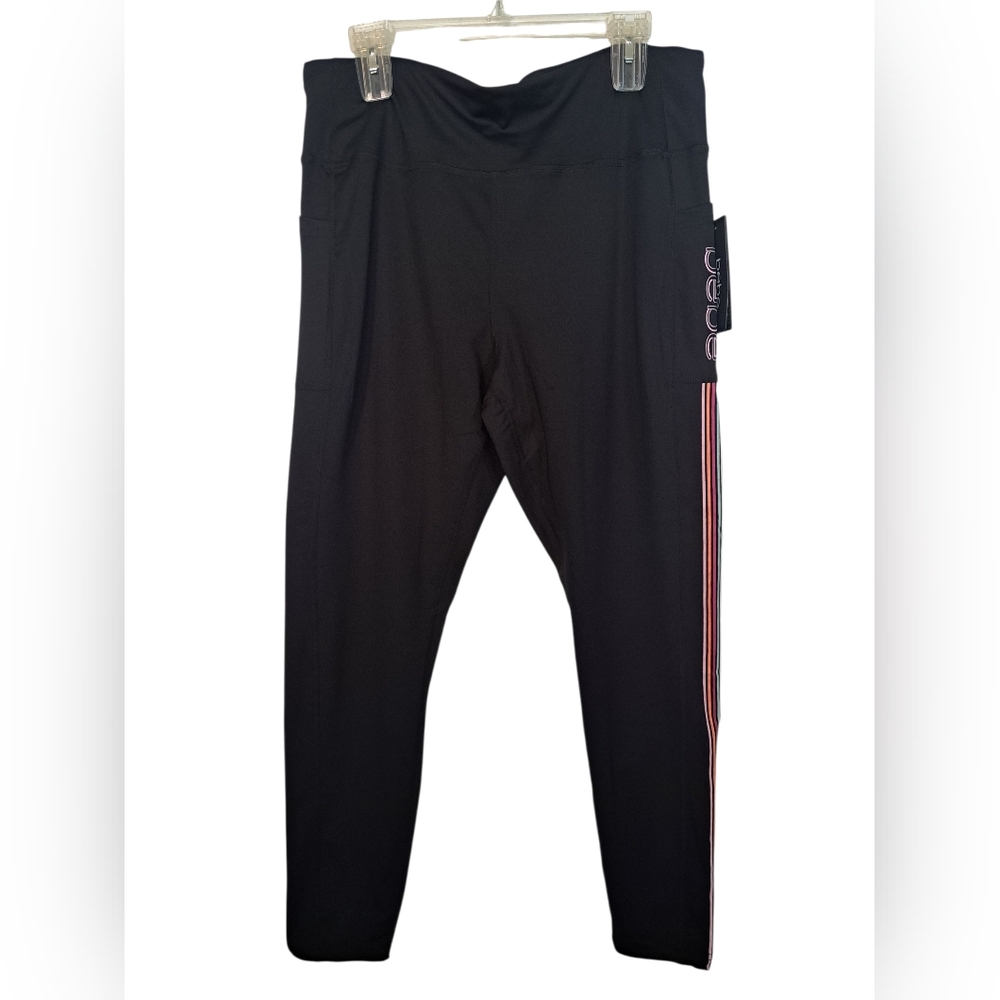 NWT Womens Bebe Black W/ Side Stripe Logo Leggings 2X